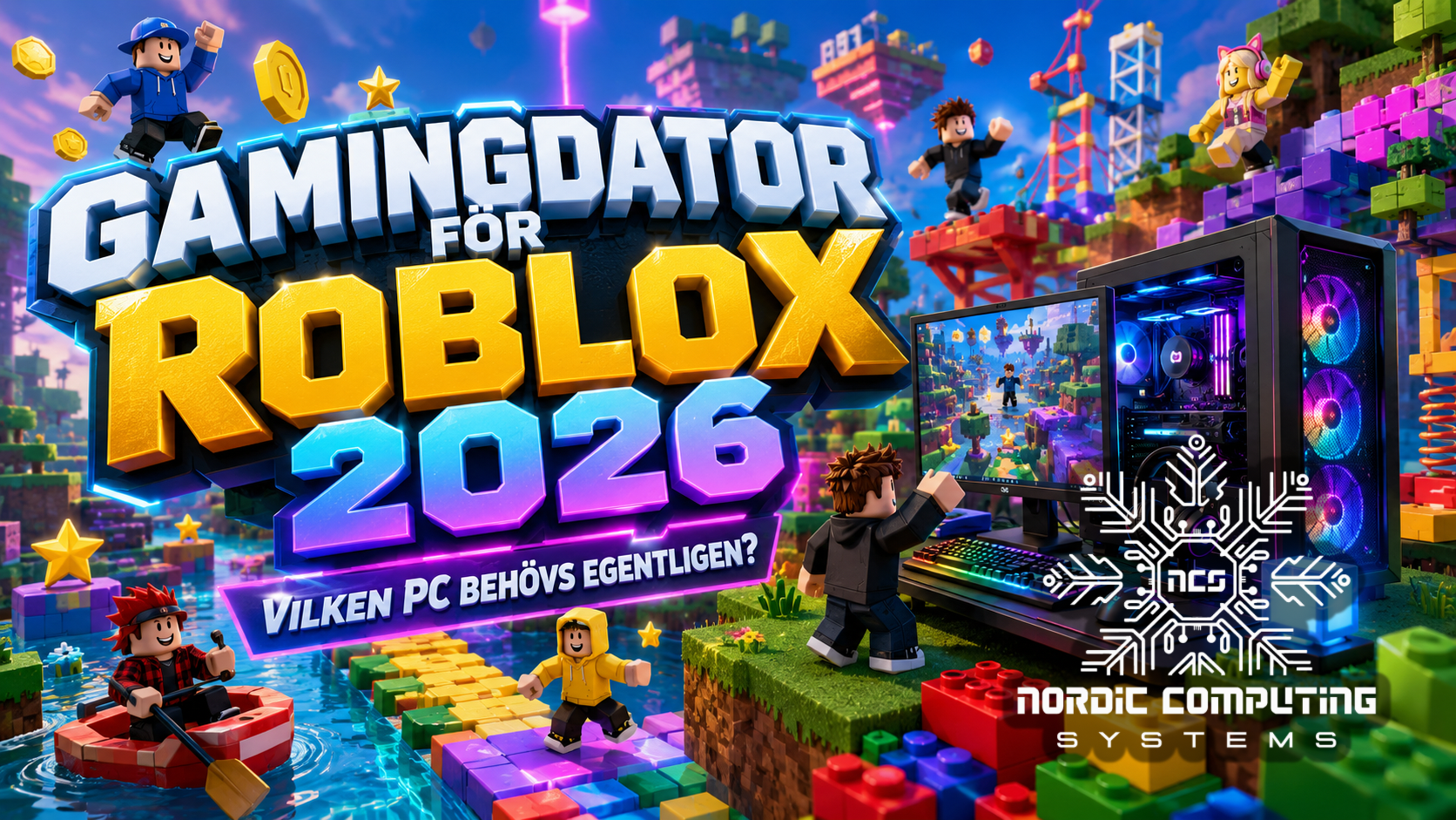 Gamingdator för Roblox 2026 med fokus på systemkrav, RAM, grafikkort och populära spel som Minecraft och Fortnite.