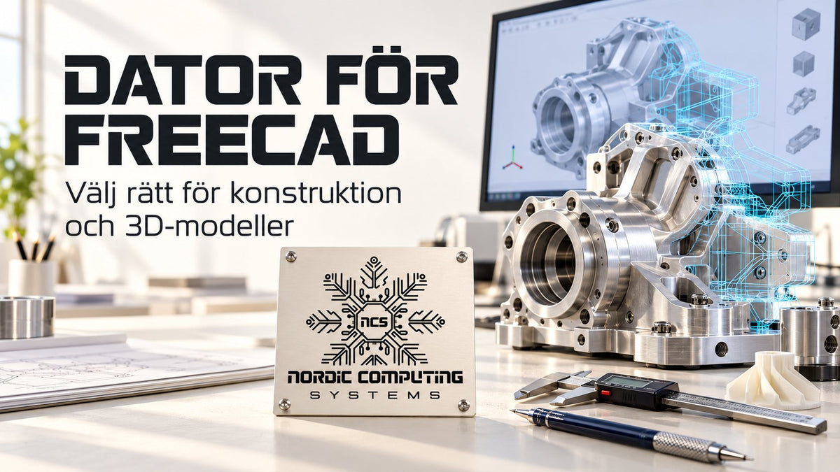 Dator för FreeCAD – välj rätt för konstruktion och 3D-modeller – eget tematiskt omslag med NCS-logga.