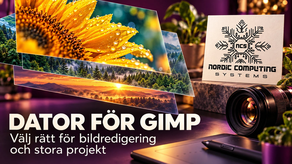 Dator för GIMP – välj rätt för bildredigering och stora projekt – eget tematiskt omslag med NCS-logga.