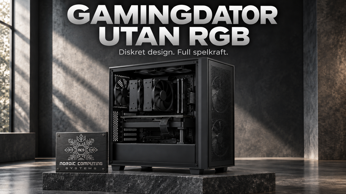 Svart gamingdator utan RGB med luftkylning och diskret design.