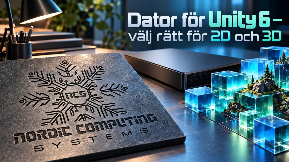 Blå byggblock i en utvecklarstudio med artikelns titel och NCS-loggan graverad i en ritplatta.